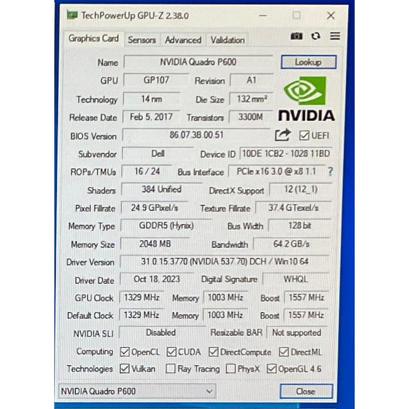 کارت گرافیک استوک NVIDIA Quadro P600 - 2GB