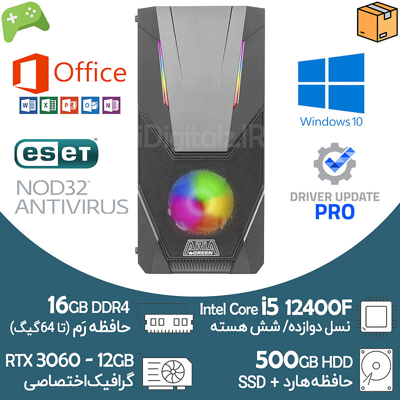 کیس تاور آکبند گیمینگ i5 نسل 12 گرافیک RTX 3060 12G