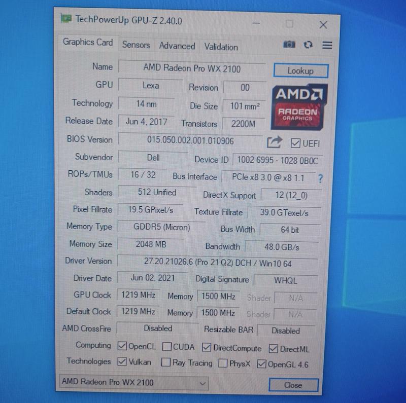 کارت گرافیک استوک AMD Radeon Pro WX 2100 - 2GB