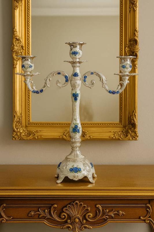 شمعدان3 شعله گل ابی الومینیومی ابکاری رزین و نیکل