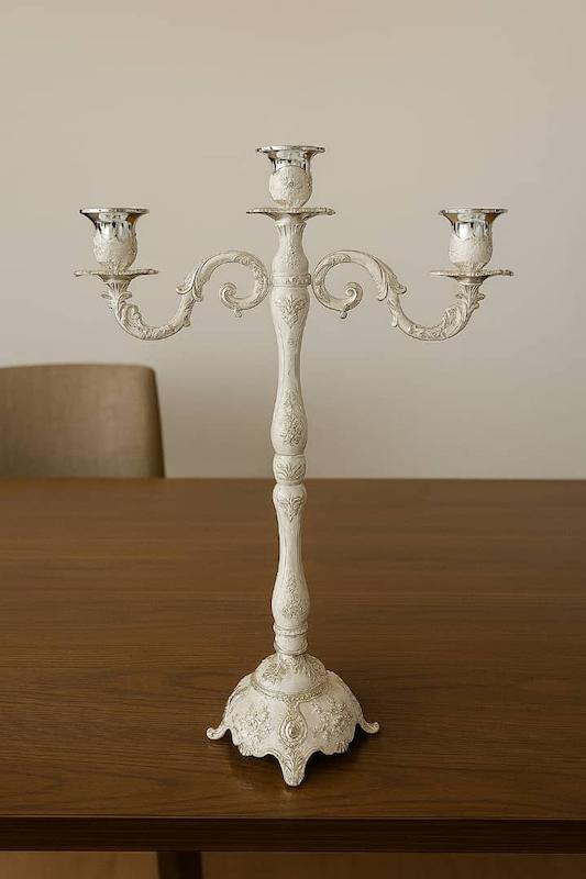 شمعدان سه شعله  الومینیومی هندی ابکاری رزین و نیکل