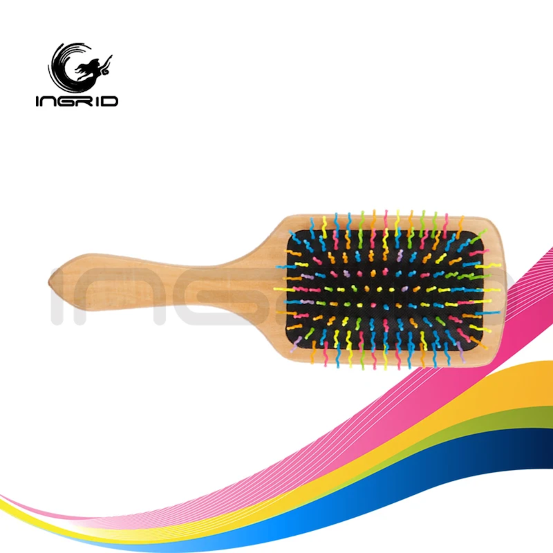 برس مو چوبی بامبو دندانه رنگی