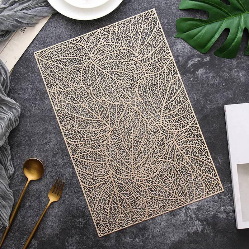 زیر بشقابی مستطیل طلایی pvc