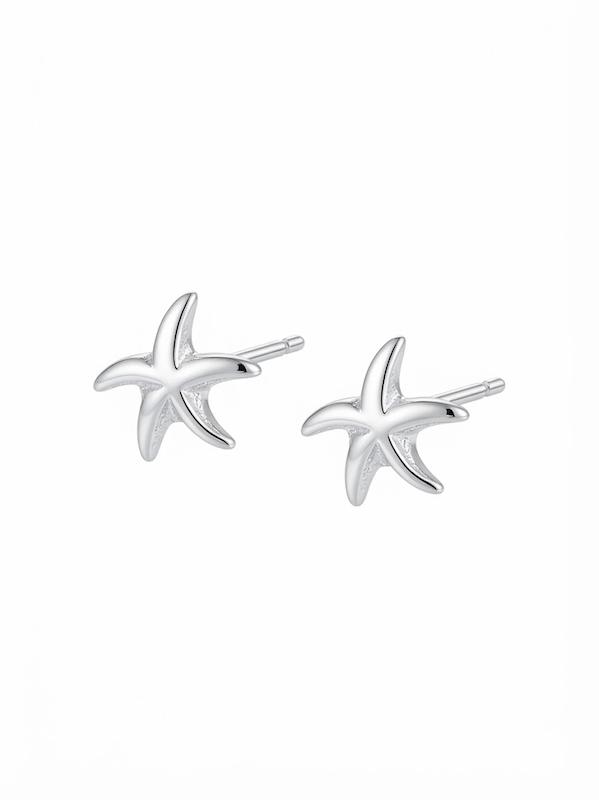 گوشواره بدل نقره‌ای طرح ستاره دریایی با طراحی براق، مناسب استایل تابستانی و روزمره - آی لوکسینو