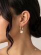 گوشواره استیل طلایی حلقه باریک و مروارید سفید 