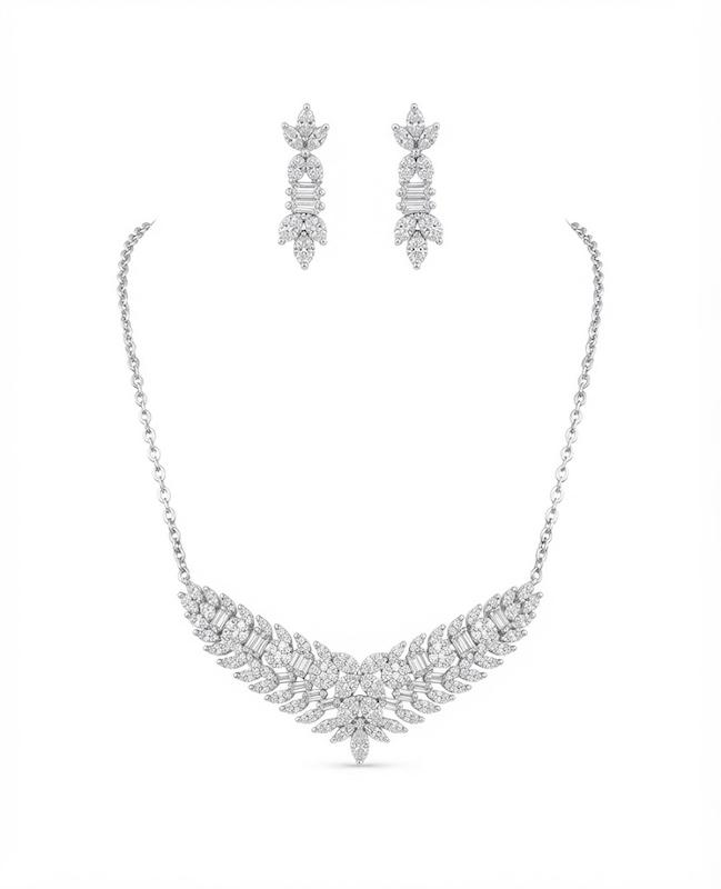 نیم‌ست هدیه طرح جواهر کریستالی نگین‌دار نقره‌ای (وارداتی)