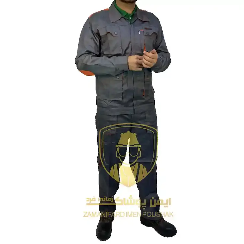 لباس کار کاپشن شلوار طرح ست وورک رنگ طوسی نارنجی