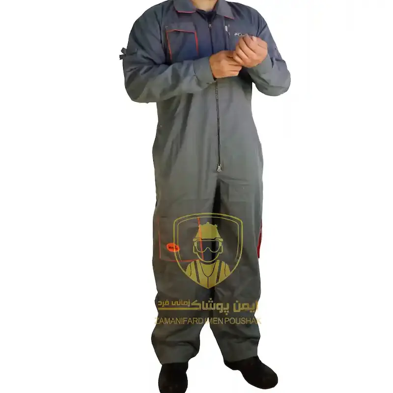 لباس کار یکسره مدل بوفالو رنگ طوسی