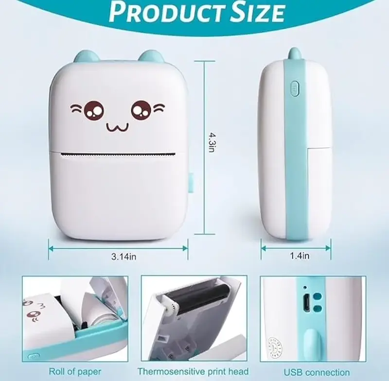 پرینتر حرارتی مینی Fun printer مدل 9 رنگ آبی سفید