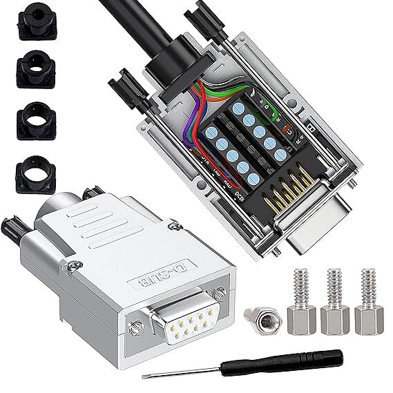 1pack Connector DB9 Serial Adapter D-SUB 9-pin RS232 RS485 Adapter to Terminal Connector Signal Module with Bolts Nuts and Screwdriver (male+ metal shell)