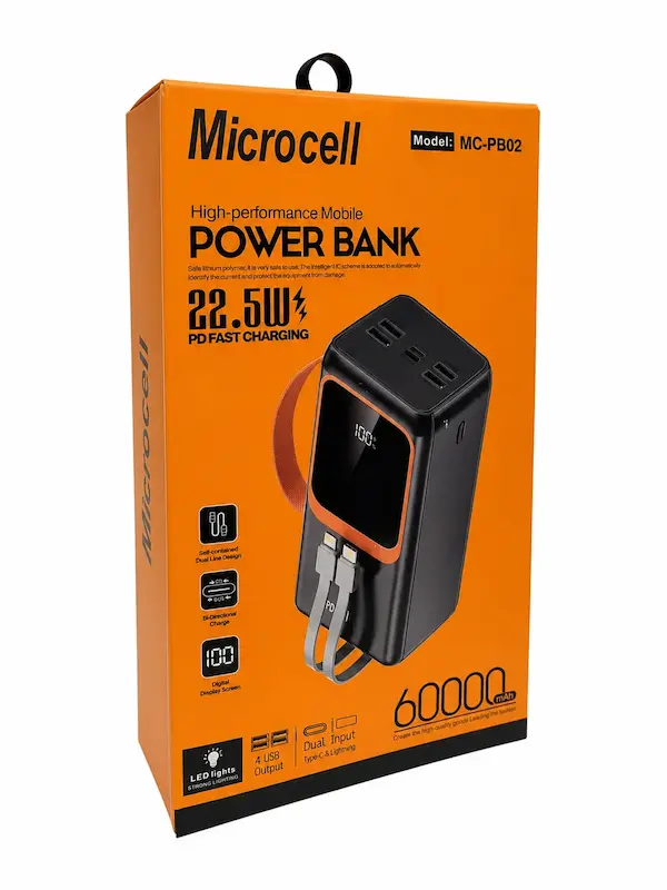 پاوربانک ظرفیت 60 هزار میلی آمپر برند Microcell مدل MC-PB02
