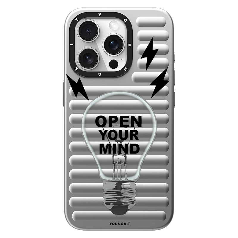 قاب برند Youngkit/یانگ کیت مدل Open your mind /Magsafe مگ سیف ساپورت پافری نچرال/نقره‌ ای/جدید