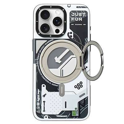 قاب یانگ کیت/youngkit مدل Cyberpunk 360° Rotation Ring Stand Case مگ سیف ساپورت رنگ سفید