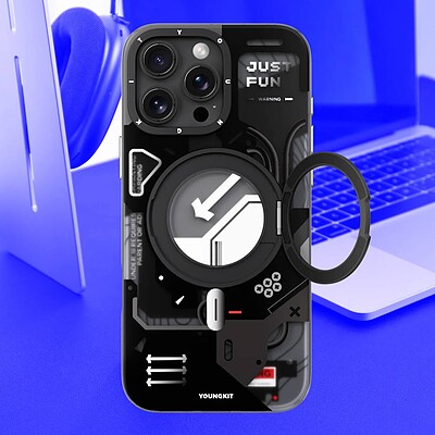 قاب یانگ کیت/youngkit مدل Cyberpunk 360° Rotation Ring Stand Case مگ سیف ساپورت رنگ مشکی/دودی