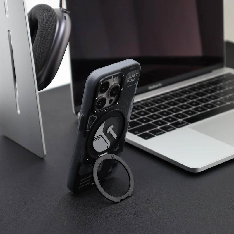 قاب مگ سیف سایبرپانک یانگ کیت / قاب یانگ کیت/youngkit مدل Cyberpunk 360° Rotation Ring Stand Case مگ سیف ساپورت رنگ مشکی/دودی