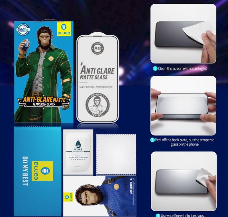 گلس فول مانکی blueo/محافظ صفه نمایش/screen protector/اسکرین پروتکتور بلو مانکی/Blueo Glass iphone مدل Blueo full cover anti glare matte glass iphone