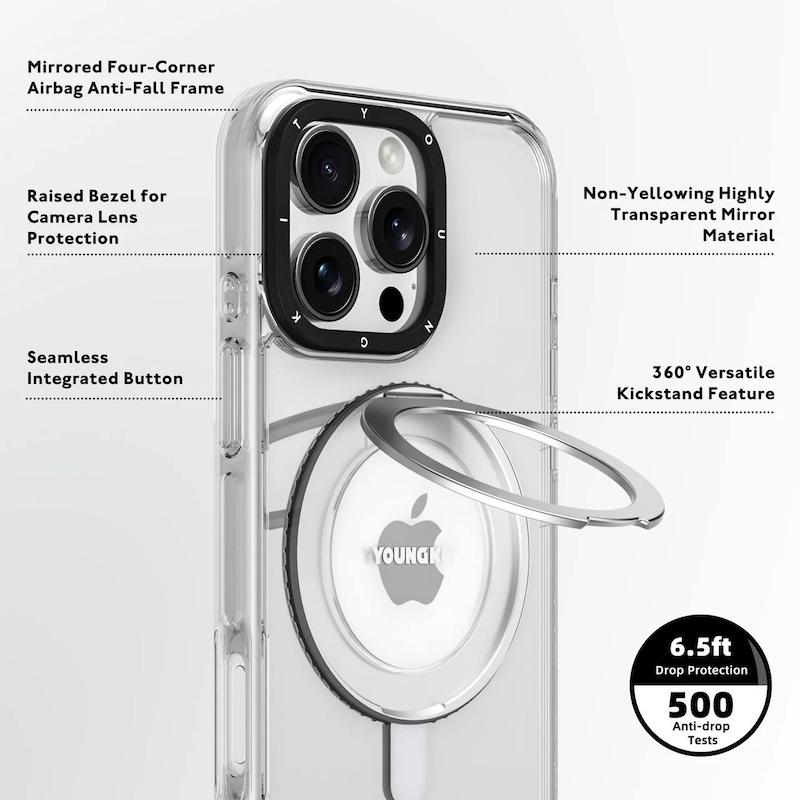 قاب یانگ کیت کریستال بیرنگ Youngkit Magsafe مگ سیف ساپورت/Youngkit/مدل Crystal Non-Yellowing 360° Rotation Ring Stand Case/استند 360درجه