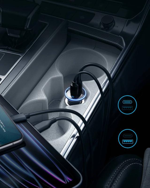 شارژر فندکی انکر/انکر فندکی شارژر/anker car charger 323/دارای ۲ پورت توان 52.5W