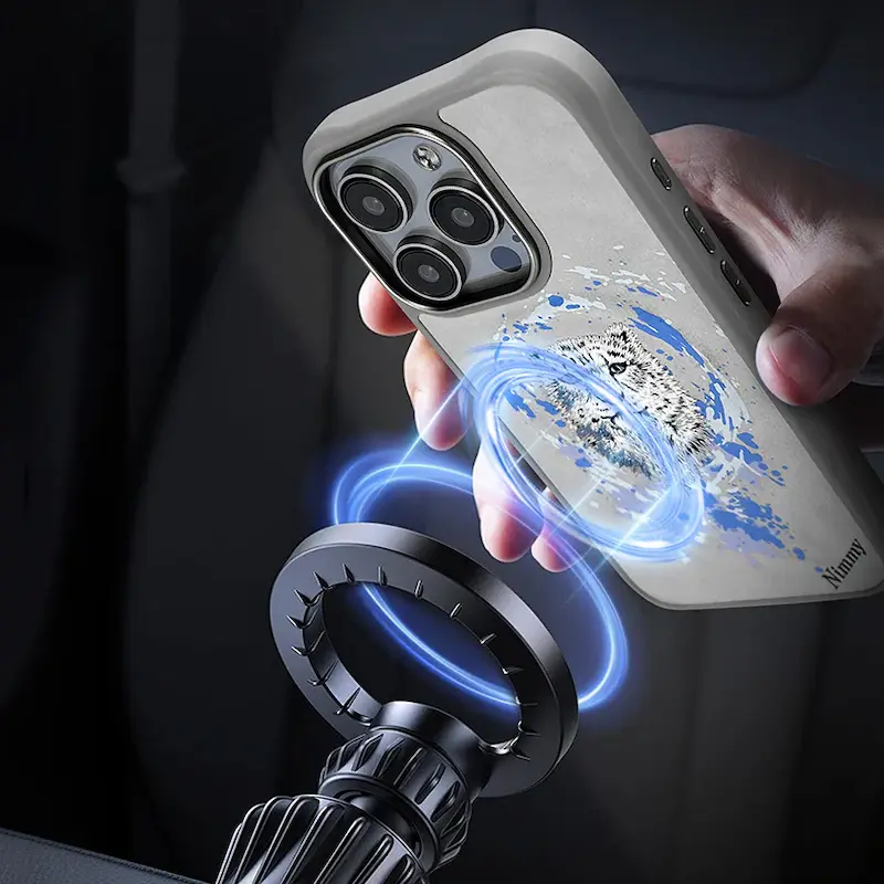 قاب طرح دار برند Nimmy/کیس موبایل نیمی دازلینگ نیمی/Nimmy Case Nimmy Dazzling MagSafe Embroidery Case Cover Collection ببر/پلنگ نچرال طوسی
