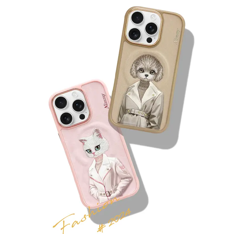 قاب طرح دار برند Nimmy/کیس موبایل نیمی فشیون استایل پت نیمی/Nimmy Case Fashion Pets MagSafe Embroidery Case Collection سگ قهوه ای