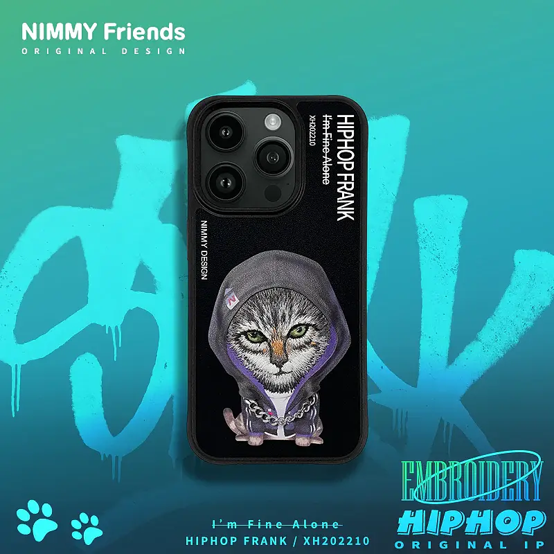 قاب طرح دار برند Nimmy نیمی/کیس Nimmy مدل Nimmy Hip Hop Embroidery Case Cover گربه رپر