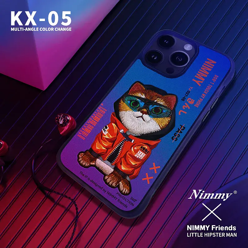 قاب طرح دار برند Nimmy نیمی/کیس Nimmy مدل Nimmy Glasses Cool Embroidery Case Cover گربه گنگ استار