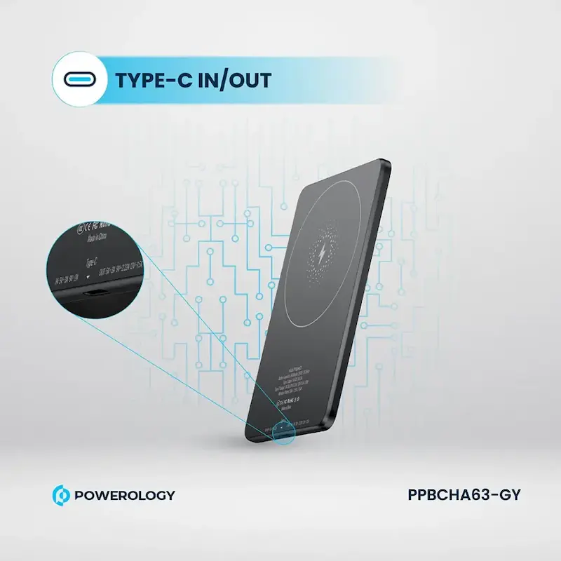 پاور بانک مگ سیف اورجینال پاورولوژی مدل Powerology Ultra-Thin 5000MAH Power Bank
