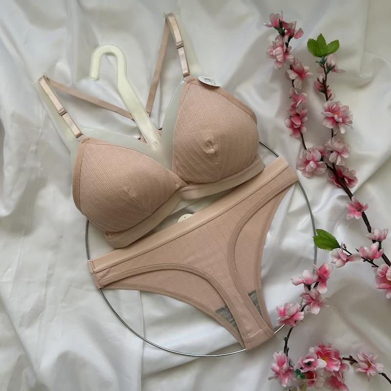ست شورت و سوتین نخی فری سایز 70 تا 80  رنگ صورتی کد 73614