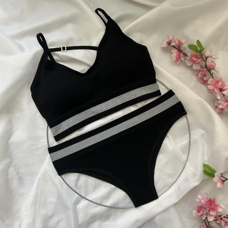 ست شورت و نیم تنه نخی فری سایز 70 تا 80 رنگ مشکی 38823