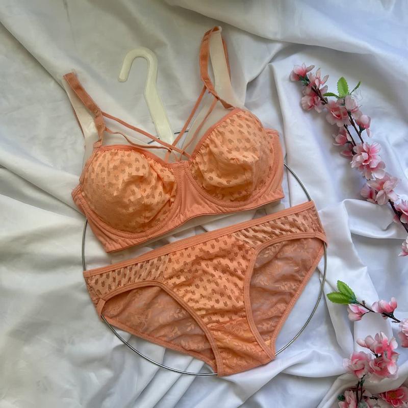 ست شورت و سوتین توری فانتزی هارنس دار سایز 90 رنگ گلبهی کد 49413