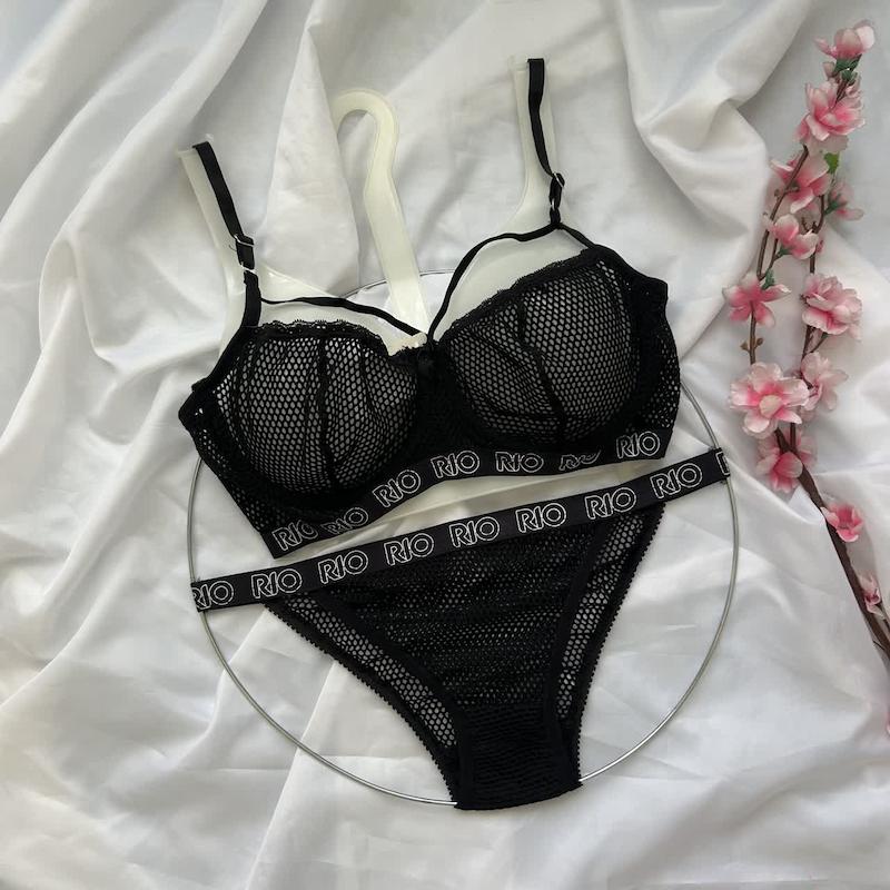 ست شورت و سوتین توری فانتزی هارنس دار سلندی رنگ مشکی سایز 90 کد 90304