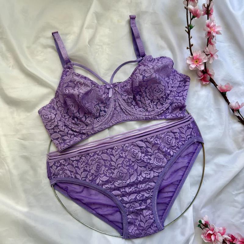 ست شورت و سوتین توری فانتزی رنگ بنفش سایز 85 کد 22198