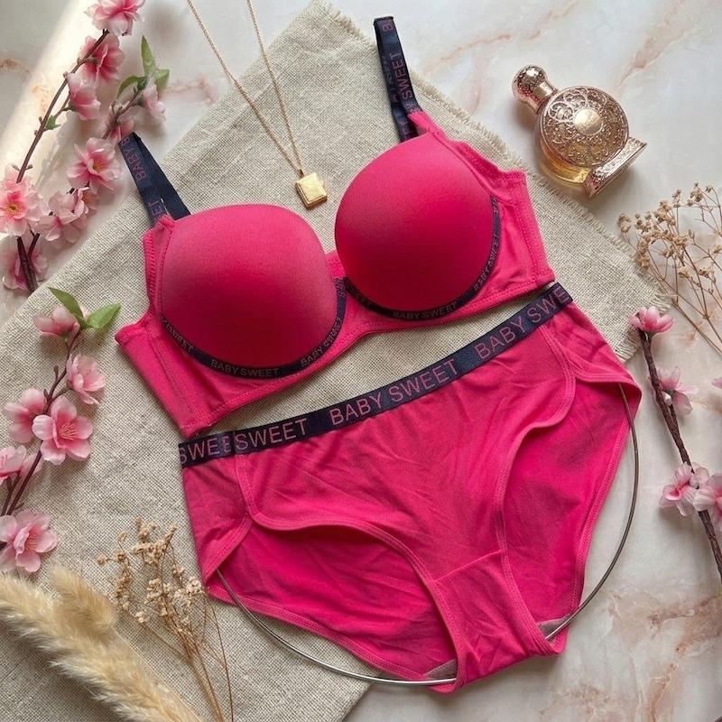 ست شورت و سوتین فانتزی اسفنجی سایز 80 رنگ سرخابی کد 94182