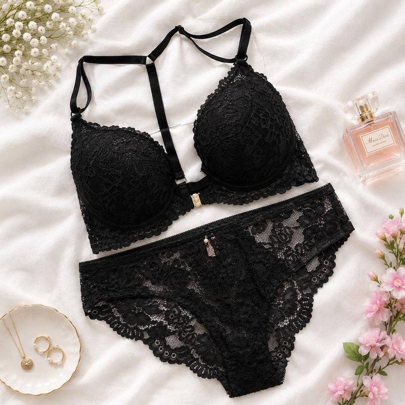 ست شورت و سوتین فانتزی اسفنجی سایز 85 رنگ مشکی کد 27679
