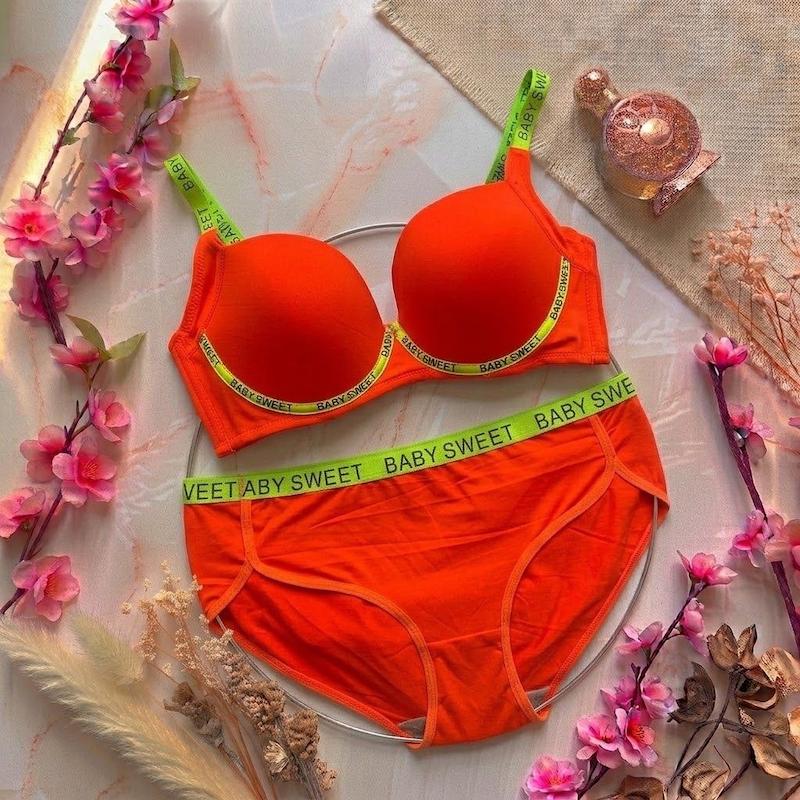 ست شورت و سوتین اسفنجی سایز  85 رنگ نارنجی کد 23025