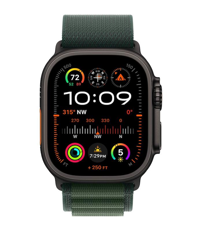 اپل واچ الترا ۲ رنگ مشکی با بند آلپاین لوپ رنگ سبز - سایز ۴۹