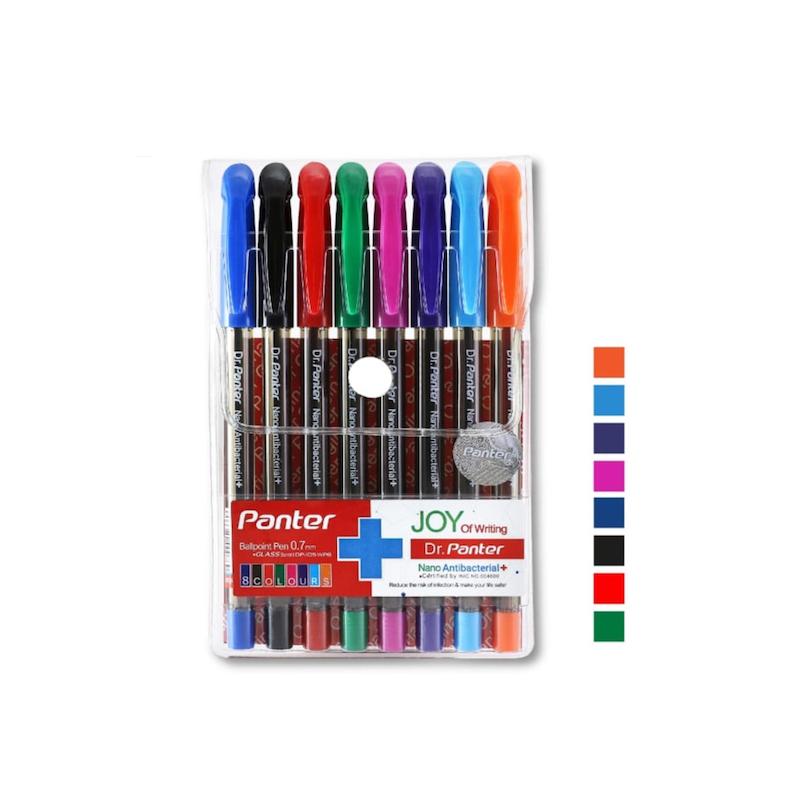 بسته 8 رنگ خودکار پنتر نوک 0.7mm نانو آنتی باکتریال