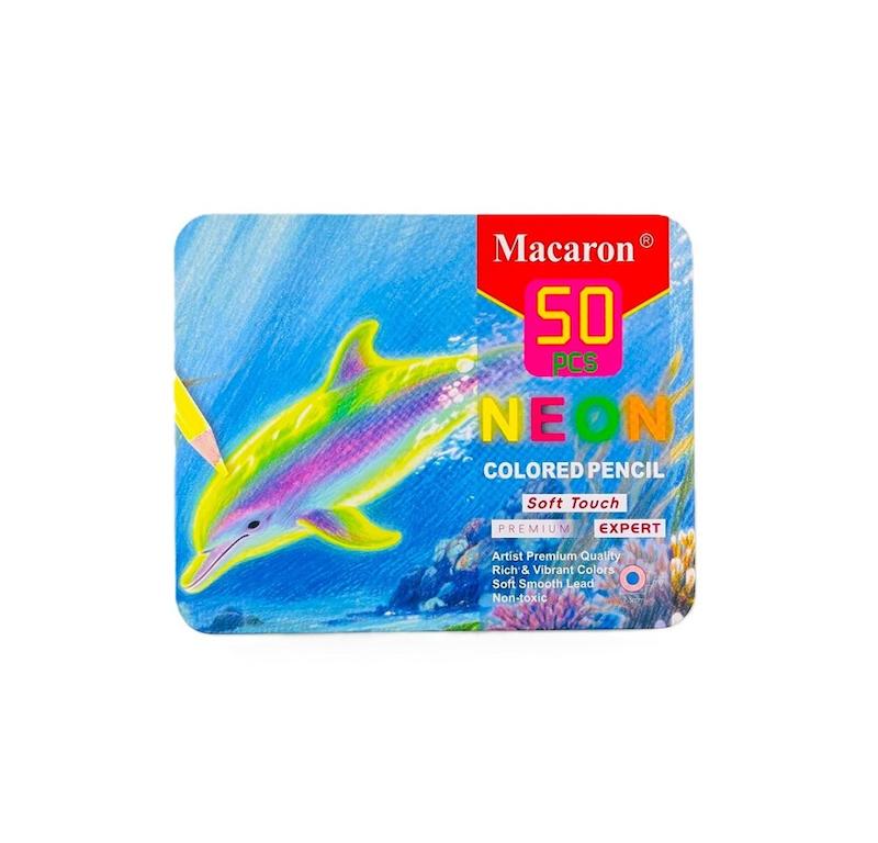 مداد رنگی 50 رنگ نئونی ماکارون Macaron جعبه فلزی