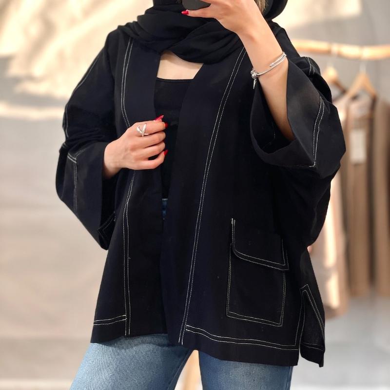 نمای جلوی کت لینن نارنگی زنانه