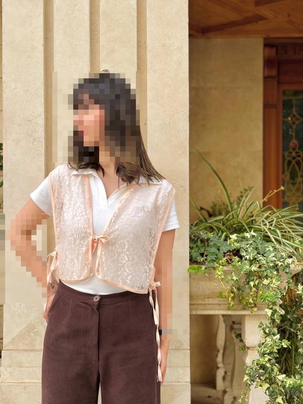 وست توری گیپوری زنانه با بندهای ساتن