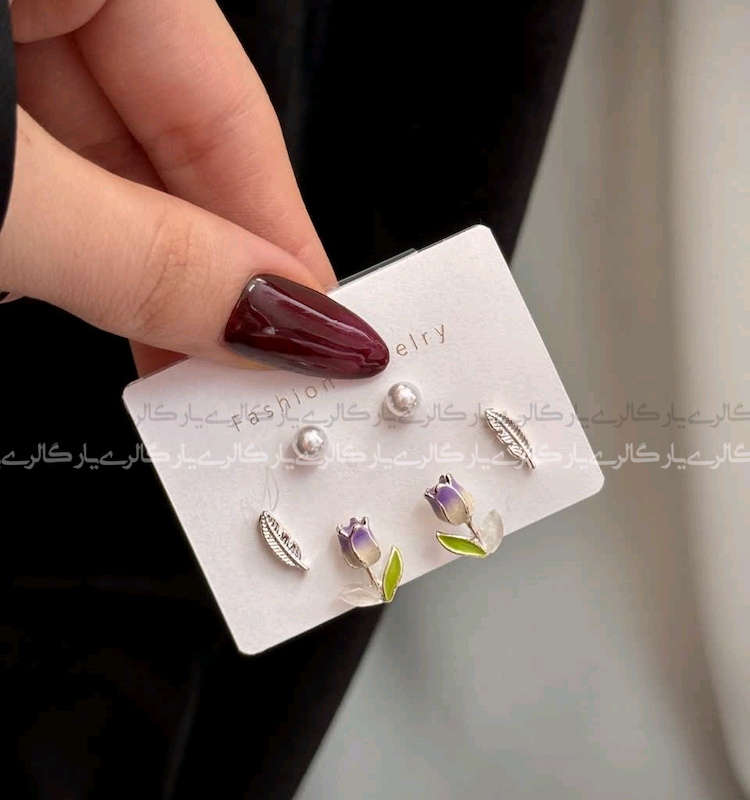 پک گوشواره سه جفتی لاله بنفش