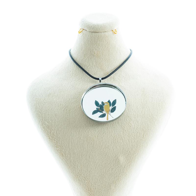 گردنبند آینه ای طرح گنجشک و شاخه