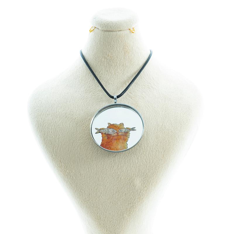 گردنبند آینه ای طرح گربه نارنجی