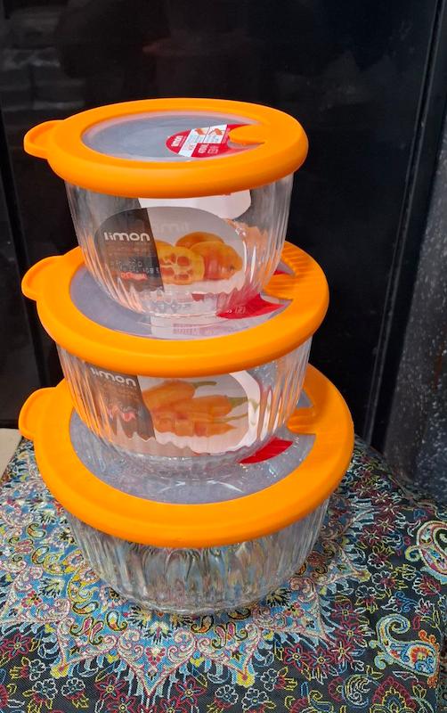 ظرف سه تیکه گرد شیاردار پیرکس لیمون