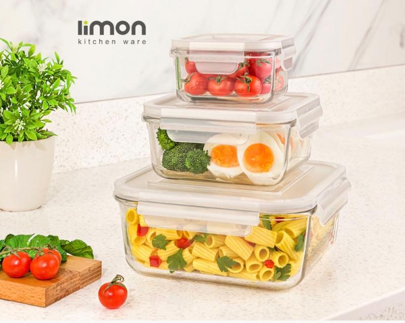 ظرف سه تیکه پیرکس مربع لیمون