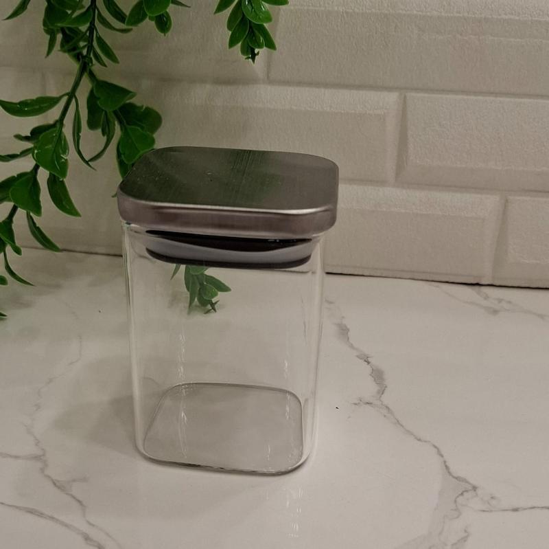 جای ادویه پیرکس مربع با درب استیل 8*6
