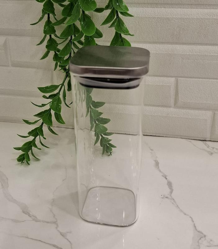 جای ادویه پیرکس مربع درب استیل 15*6