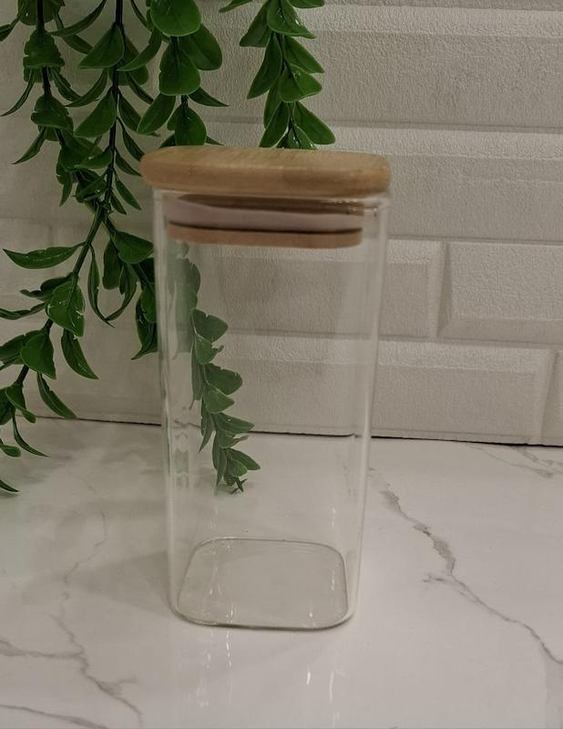 جای ادویه پیرکس مربع درب بامبو 12*6