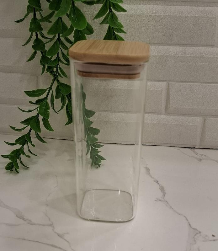 جای ادویه پیرکس مربع درب بامبو 15*6