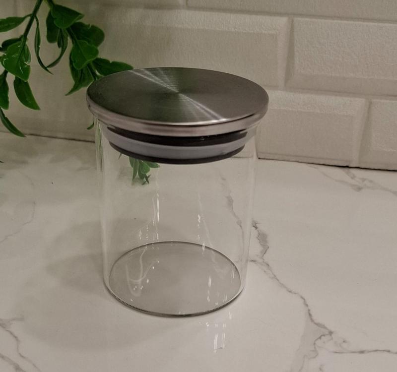 جای ادویه پیرکس گرد درب استیل 6/5*8